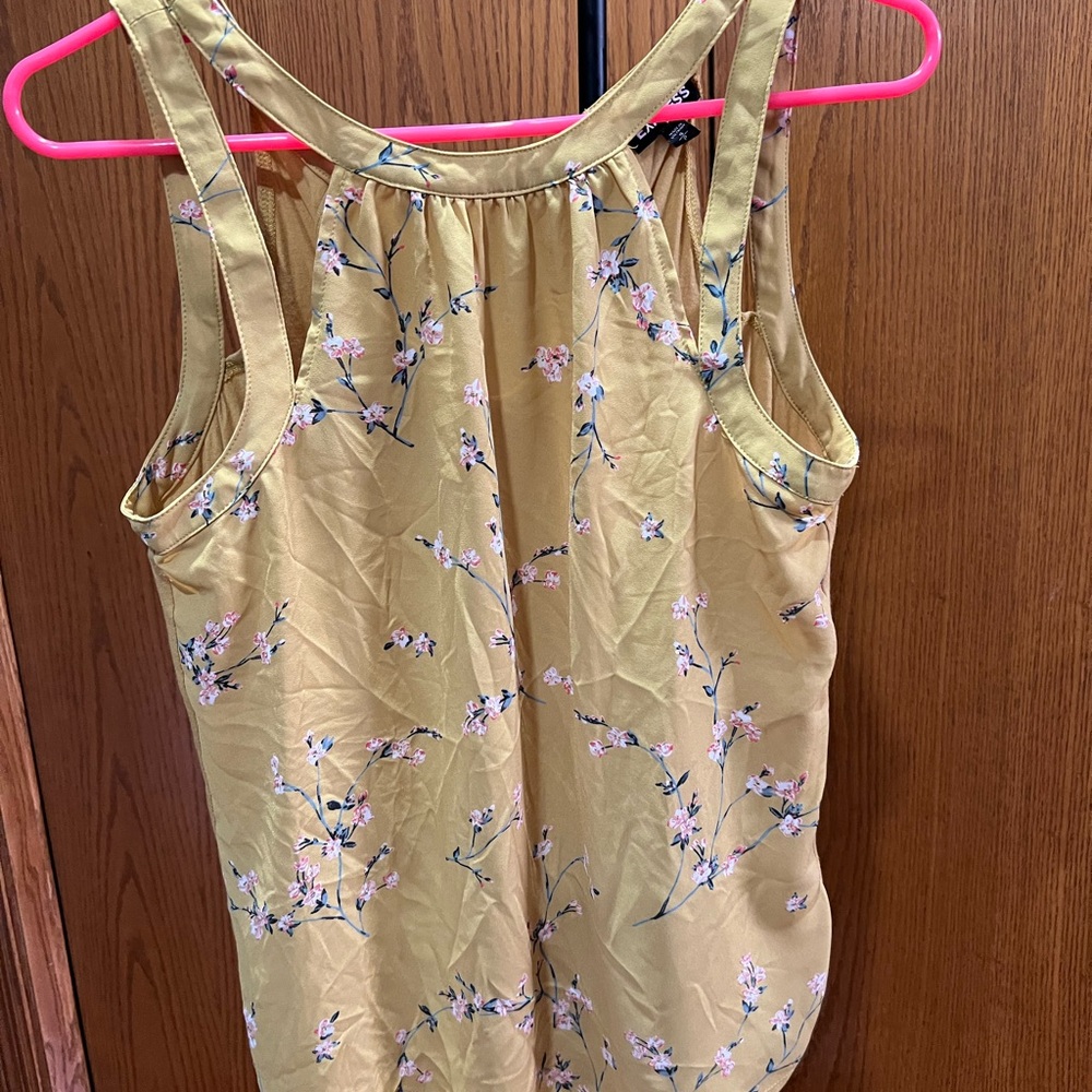 Express Smocked Yellow Cream Sleeveless Tank Top